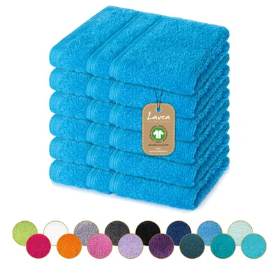 Produktbild von Lavea® Seiftuch 6er Set 30x30 cm, Waschlappen, 100% Baumwolle, Gästehandtücher, saugstark, waschbar, strapazierfähig, Frottierserie Bali - Himmelblau