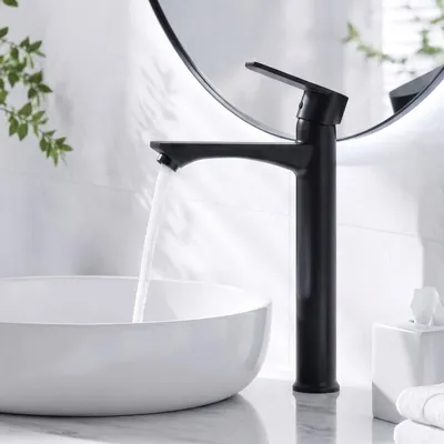 Produktbild von Homelody Wasserhahn bad, hoch Waschbeckenarmatur Badarmatur 30cm, Armatur Bad Waschtischarmatur Einhandmischer für Aufsatzwaschbecken, Schwarz