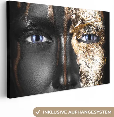 Produktbild von MuchoWow® - Leinwandbilder - Frau - Blattgold - Schwarz - Gold - Luxus, Wandbild, Wanddeko Bilder Wohnzimmer, 90x60cm