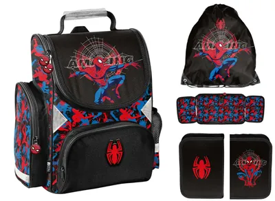 Produktbild von Schulranzen Set 3-teilig Tornister Jungen Spiderman Schwarz