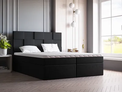 Produktbild von Boxspringbett mit Topper 140x200 Berg - Doppelbett, Polsterbett, Schlafzimmerbett - Bettkasten, Bonell-Matratze - Samtstoff (Schwarz - Amor Velvet 4322)