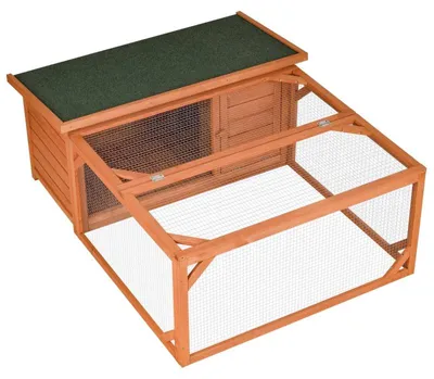 Image de Cage à lapins avec enclos extérieur | Couleur : orange, vert | Dimensions : 100 x 125,5 x 49 cm