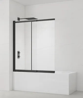 Produktbild von SAT Badewannenabtrennung 2-teilig Schiebesystem 140 x 120 cm Sicherheitsglas Easy Clean, Schwarz matt