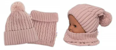 Obrázok produktu pre Baby Nellys Zimná čiapka s bambulou + komín - púdrovo ružová, veľkosť 48-52cm