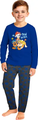 Produktbild von Paw Patrol Schlafanzug für Jungen - PAWS Kinder Pyjama Set Langarm Oberteil mit Hose Blau/Grau 122-128