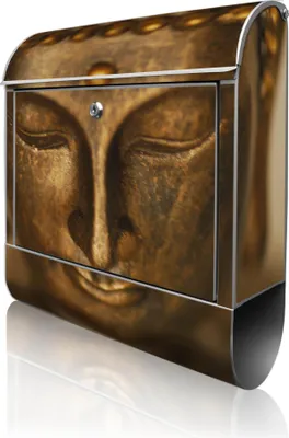 Produktbild von banjado Design Briefkasten Stahl silber mit Zeitungsfach pulverbeschichtet "Buddha Gold" 38x46x12,5cm & 2 Schlüssel - Postkasten A4 Einwurf inkl. Montagematerial [BK 10087]