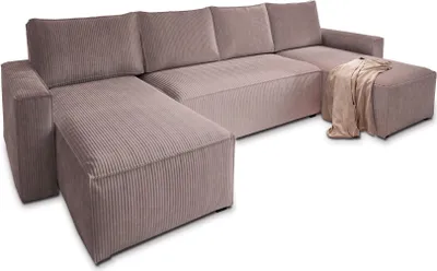 Produktbild von Masseno Ecksofa ASPRA mit Schlaffunktion U-Form, Sofa mit Bettkasten, Wohnzimmersofa, Couch, Soffa, Bettsofa, Couchgarnitur- Lila, POSO 130