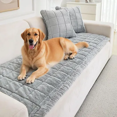 Produktbild von Sofabezug Flanell kariert rutschfest 70x210cm Hellgrau 1 Stück