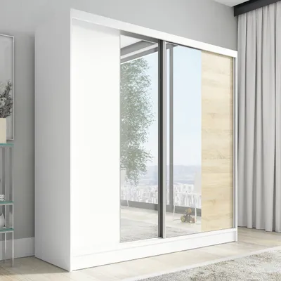 Produktbild von Schwebetürenschrank, 2-türig Schrank mit Spiegel  DUO 200 (Weiß, Schwarz, Somona)