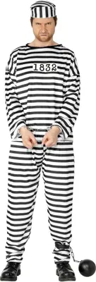 A man wearing a prisoner costume.