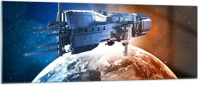Produktbild von Bilder auf glas - Kosmos Sputnik - 140x50cm - Glasbilder - Wandbilder - Kunstdruck - zum Aufhängen bereit - Wanddekoration aus Glas - Glas Bilder - Wandbild auf Glas - Einteilig - GAB140x50-3597