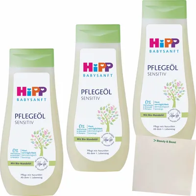 Produktbild von Hipp Babysanft Pflege-Öl Sensitiv 3er Pack (3x200ml Flasche) + usy Block