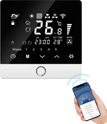 Produktbild von WiFi-Smart-Thermostat, 5+2, programmierbar, energiesparend, 3 A, Wasserheizung, Tuya-Sprachsteuerung, Thermostat, LCD-Display, intelligenter Temperaturregler, digitaler Thermostat mit Kindersicherungsfunktion, kompatibel mit Alexa und Google Assistant fuer Buero/Zuhause
