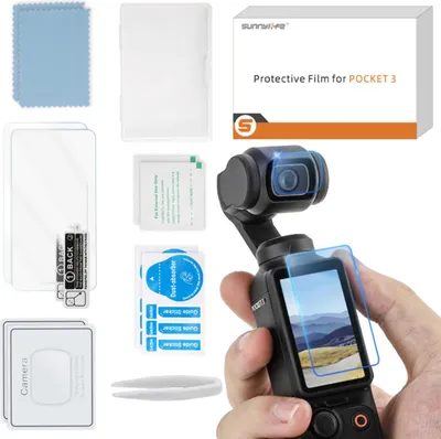 Obrázek produktu pro Tvrzené sklo na objektiv a displej pro DJI OSMO POCKET 3 - 4 ks.