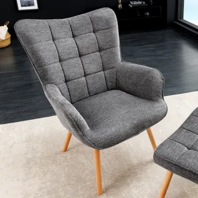 Produktbild von riess-ambiente Moderner Sessel SCANDINAVIA grau Strukturstoff Massivholz-Beine mit Armlehnen Relaxsessel Lesesessel