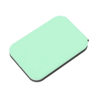 A light green makeup mirror is shown on a white background.