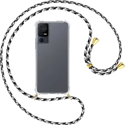 Produktbild von Handykette Backcover-Schutzhülle mit Band (Metall goldfarben) für TCL 40 SE (6.75'') - schwarz/grau/weiß