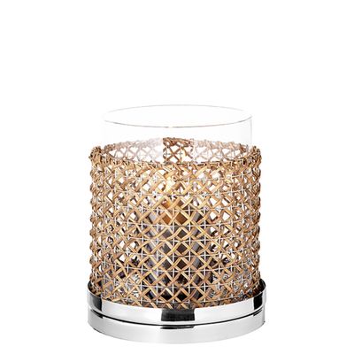 Fink Windlicht mit Glas Adria natur, silberfarben Edelstahl , Glas, Schilfrohr Höhe  cm