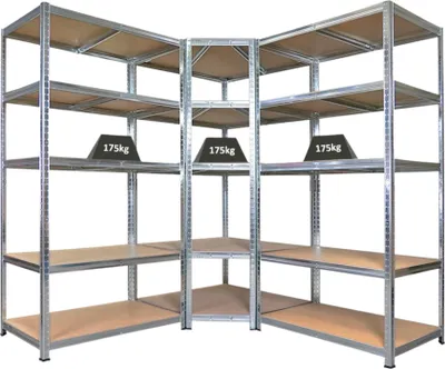 Produktbild von Mega Deal | 1x Eckregal + 2x Schwerlastregal Ragnar | HxBxT 180x180x60cm | Fachlast 175kg | Verzinkt
