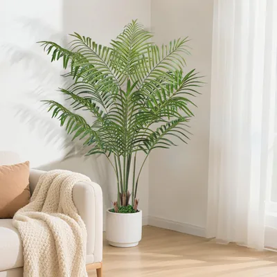 Image de Palmier artificiel, 160 cm de haut, plante artificielle réaliste, palmier artificiel, palmier en plastique comme décoration pour le salon/balcon, grand palmier artificiel pour la chambre à coucher