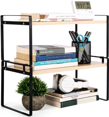 Produktbild von Belle Vous Küchenregal aus Holz - stapelbares 2-stufiges Regal für Tisch Küche oder Schreibtisch - Küchenorganizer stehend für Arbeitsplatte -
