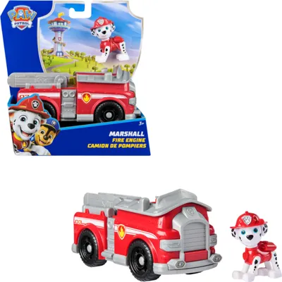 Produktbild von PAW Patrol - Marshall-Figur mit Feuerwehr-Fahrzeug, stabiles Basis-Fahrzeug (2025), authentisches Spielzeug zur Serie für Kinder ab 3 Jahren, Feuerwehrauto, 3 Jahr(e), Kunststoff, Grau, Rot