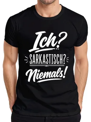 Zdjęcie produktu dla Ich? Sarkastyczny? Nigdy! Koszulka męska z napisem "Humor, ironia, sarkazm", kolor czarny, rozmiar 3XL