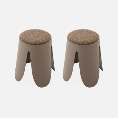 Produktbild von sweeek - 2er Set stapelbare Hocker, strukturierter Bouclébezug - Braun