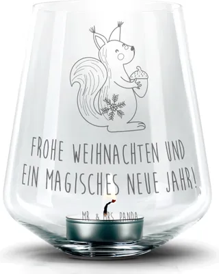 Produktbild von Mr. & Mrs. Panda Gravur Windlicht Eichhörnchen Weihnachten - Transparent - Geschenk, Weihnachtsmotiv, Weihnachtsgruß, Kerzenhalter, Laterne, Neujahr, dekolicht, Glas