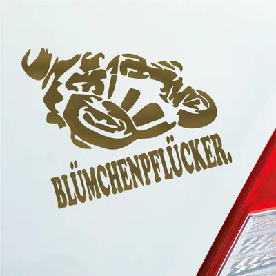 Produktbild von Auto Aufkleber Motorrad Blümchenpflücker Moped Bike Mopped JDM 10x11 cm Gold Sticker Heckscheibenaufkleber