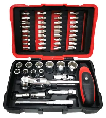 1/4" Steckschlüssel- und Bit-Set, 52-teilig, mit Knarre