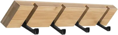 Produktbild von Wandgarderobe aus Bambus mit stabilen Haken für Kleidung, Hüte und Taschen – Wandregal für Eingangsbereich und Schlafzimmer