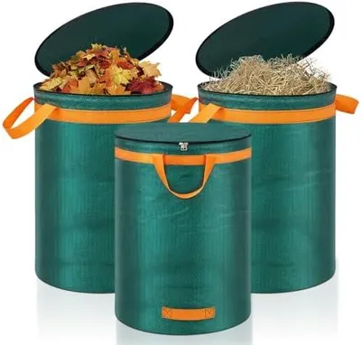 Produktbild von 3 Gartenabfallsack 272L Laubsack Gartensack mit Deckel und Griffen, Groß Stabile Gartensäcke Laubsammler, Selbststehend Abfallsack Stabil Grünschnittsäcke für Gras Laub Hecke Gartenabfall