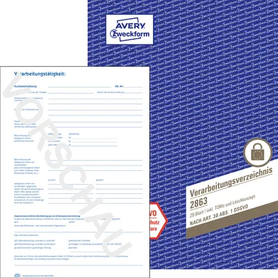 Obrázok produktu pre Avery Zweckform 2863, adresár spracovania, vrátane dokumentácie technických a organizačných opatrení