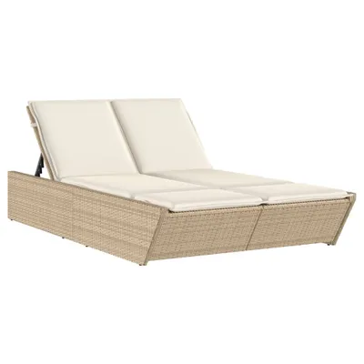 Image de vidaXL Bain de soleil double avec coussins Beige Poly Rattan
