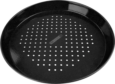 Produktbild von FMprofessional Pizzablech gelocht Ø 32 cm BBQ, Backblech für tiefgekühlte & selbstgemachte Pizza, emaillertes Rundblech, runde Pizzaform, säurebeständiges und hitzbeständiges Blech (Farbe: Schwarz)