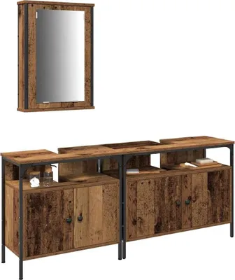 Immagine prodotto di vidaXL Mobiletti per bagno con lavabo, set di 3 pezzi, colore marrone, dimensioni 80 x 30 x 60 cm