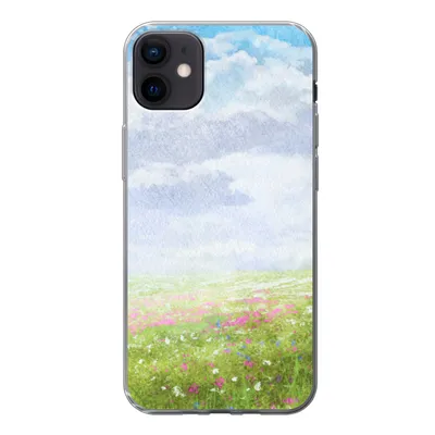 Produktbild von MuchoWow® Handyhülle Schutzhülle Hülle für iPhone 12 mini Aquarell - Blumen - Landschaft Silikon Softcase Handy Hülle - Bild