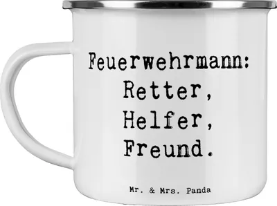 Produktbild von Mr. & Mrs. Panda Teetasse Spruch Feuerwehrmann Rettungsheld - Weiß - Geschenk, Respekt, Haferl, Emaille Becher, Engagement, Danke, Kaffeepott, sagen, Anerkennung, Pott