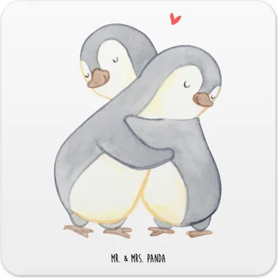 Produktbild von Mr. & Mrs. Panda Untersetzer Eckig Pinguine Kuscheln 15er Set - Weiß - Geschenk, Tassenuntersetzer, Coaster, Freund, Hochzeitstag, Tischuntersetzer, für Freundin, Partner