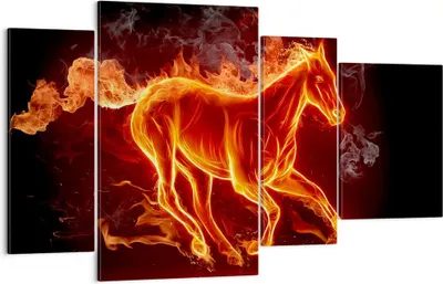 Produktbild von Bild auf Leinwand - Leinwandbild - Pferd Illustration Flammen - 120x70cm - Wand Bild - Wanddeko - Leinwanddruck - Bilder - Kunstdruck - Wanddekoration - Leinwand bilder - Wandkunst - DL120x70-0203