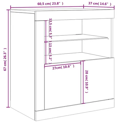 Imagen del producto de Mueble aparador con iluminación LED, color blanco, 60,5 x 37 x 67 cm