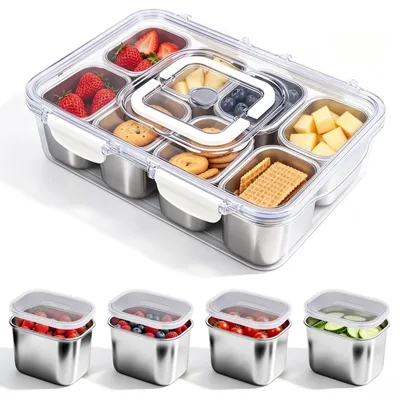 Produktbild von Edelstahl Snackbox mit 8 Fächern für Reisen und Picknicks