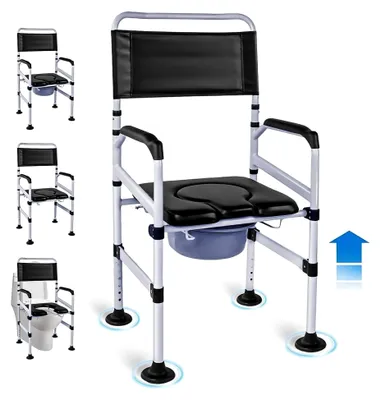 Produktbild von Höhenverstellbare Toilettenstühle, fahrbarer Toilettenstuhl für Senioren, Toilettensitzerhöhung mit Armlehnen, WC Sitzerhöhung für Senioren, Duschstuhl, Duschstuhlsitz mit Armlehnen