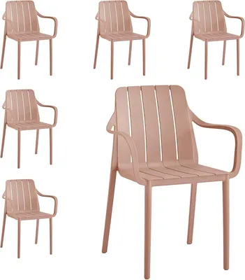 Produktbild von VORTIVO Gartenstuhl 6er Set Rosa – stapelbar, wetterfest, UV-beständig & bis 200 kg. Für Balkon, Terrasse, Garten & Esszimmer.