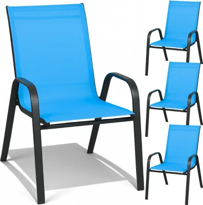 Produktbild von Metall Gartenstühle für Terrasse Balkon Gartensessel blau 4 Stk