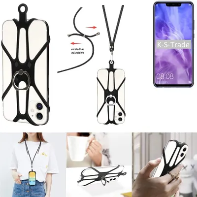 Produktbild von K-S-Trade 3in1 Handykette Handyband Handykordel Halsband Smartphone-Ring Handy-Ring kompatibel mit Huawei Nova 3 Fingerhalterung Handyring