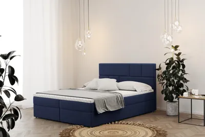 Produktbild von Boxspringbett Schlafzimmerbett CALVIN 160x200cm in Stoff Matt Velvet Dunkelblau