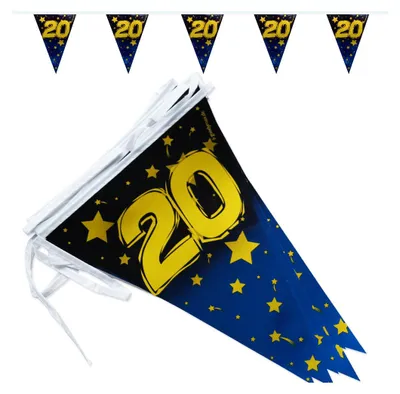 Produktbild von Goodymax® 20. Geburtstag Wimpelkette "Stars/Gold Metallic" 6,8 m lang