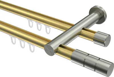 Produktbild von Interdeco Innenlaufstange / Gardinenstange mit Innenlauf Messing-Optik / Edelstahl-Optik, Typ Platon Elanto (Rillenzylinder), 20 mm Ø 2-läufig, 520 cm
